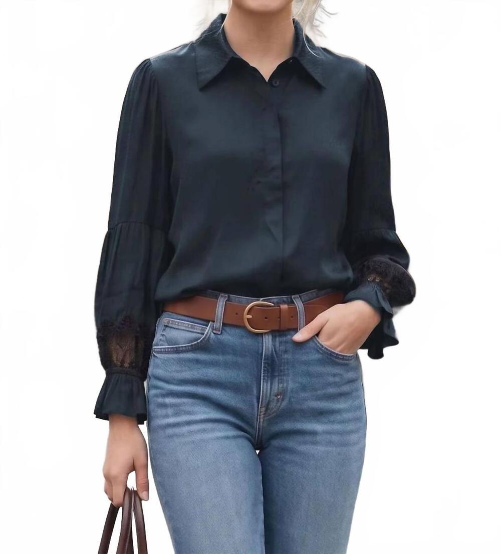 NEW VAVA mila lace insert blouse in dark navy